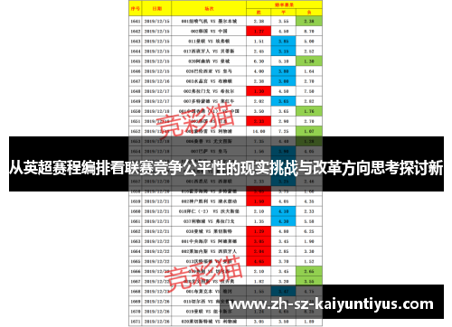 从英超赛程编排看联赛竞争公平性的现实挑战与改革方向思考探讨新