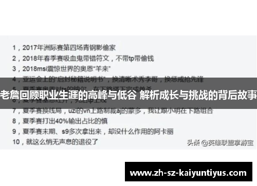 老詹回顾职业生涯的高峰与低谷 解析成长与挑战的背后故事